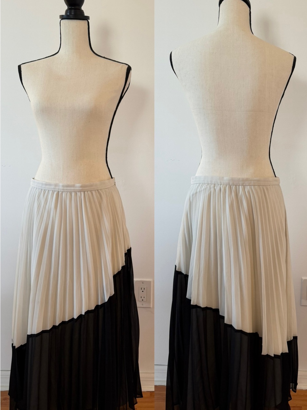 Banana Republic Two-Tone Pleated Maxi Skirt - Cream and Black